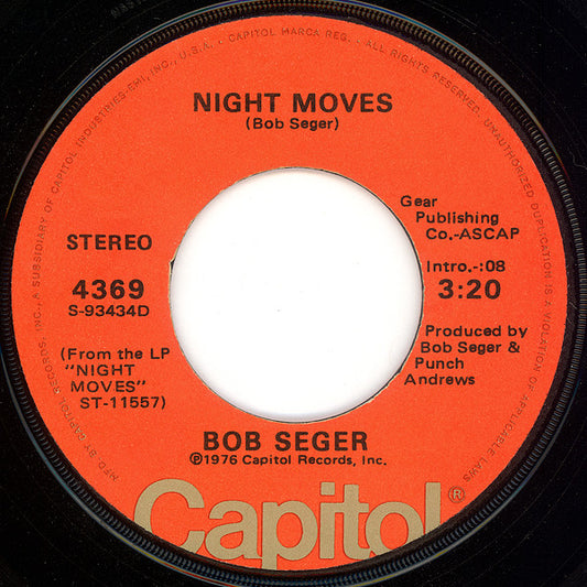 Bob Seger : Night Moves (7", Single, Win)
