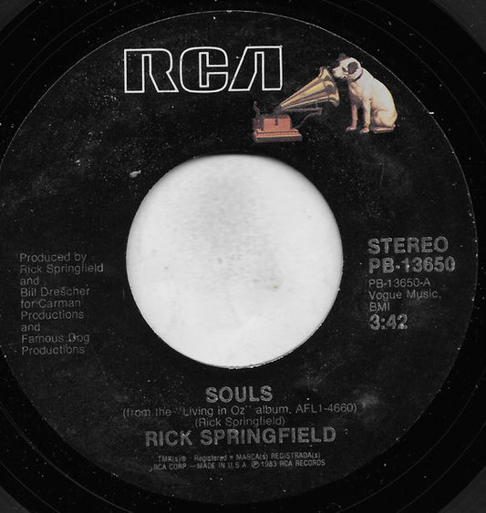 Rick Springfield : Souls (7", Single, Styrene, Ind)