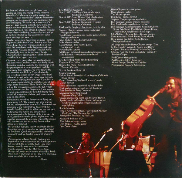 Harry Chapin : Greatest Stories - Live (2xLP, Album, SP )
