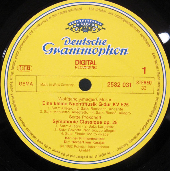 Wolfgang Amadeus Mozart, Edvard Grieg, Sergei Prokofiev, Berliner Philharmoniker · Herbert von Karajan : Eine Kleine Nachtmusik · Holberg-Suite · Symphonie Classique (LP, Club)