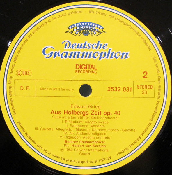 Wolfgang Amadeus Mozart, Edvard Grieg, Sergei Prokofiev, Berliner Philharmoniker · Herbert von Karajan : Eine Kleine Nachtmusik · Holberg-Suite · Symphonie Classique (LP, Club)