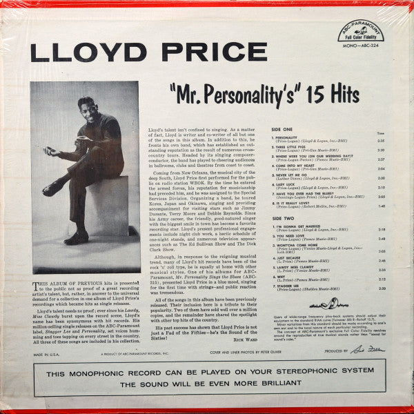 Lloyd Price : "Mr Personality's" 15 Hits (LP, Comp, Mono, RP)