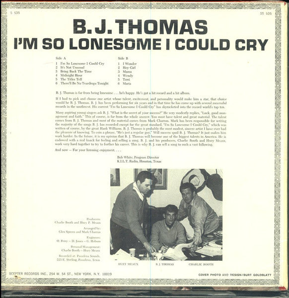 B.J. Thomas : I'm So Lonesome I Could Cry (LP, Album)