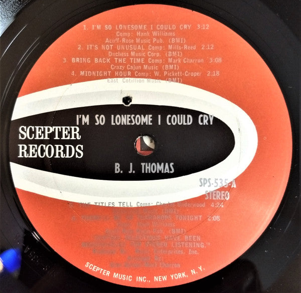 B.J. Thomas : I'm So Lonesome I Could Cry (LP, Album)
