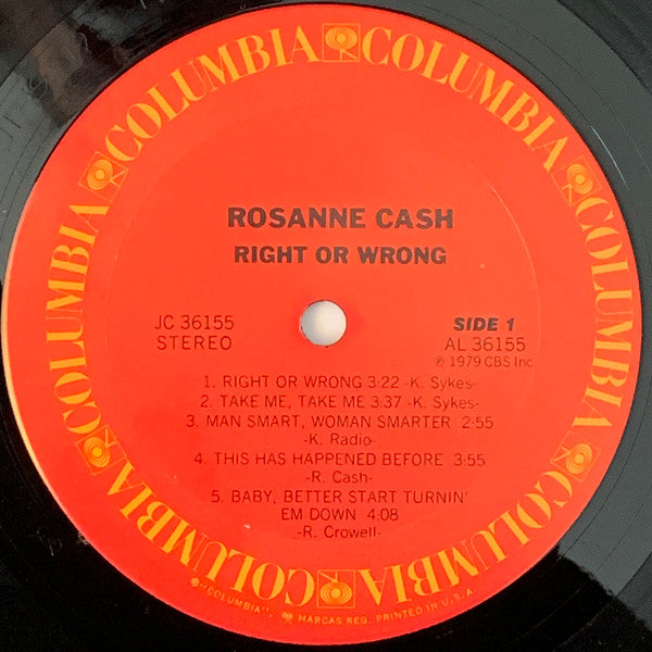 Rosanne Cash : Right Or Wrong (LP, Album, RP, Ter)