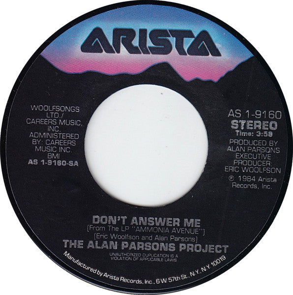 The Alan Parsons Project : Don't Answer Me (7", Single, Styrene, Ind)