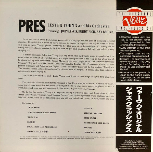 Lester Young And His Orchestra : Pres (LP, Album, Mono)