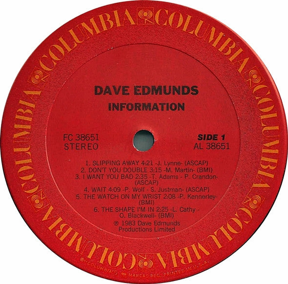 Dave Edmunds : Information (LP, Album, Car)