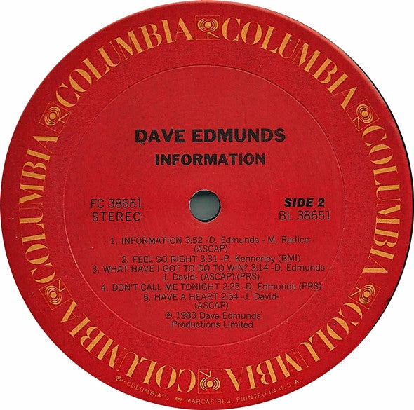 Dave Edmunds : Information (LP, Album, Car)