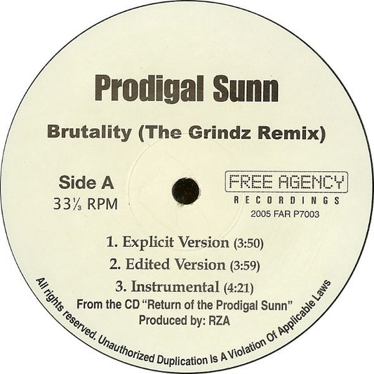 Prodigal Sunn : Brutality (The Grindz Remix) / Puzzled (12")