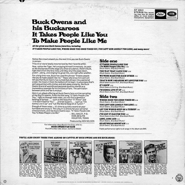 Buck Owens And The Buckaroos* : It Takes People Like You To Make People Like Me (LP, Album, Los)