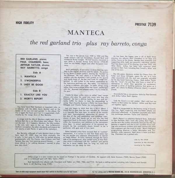 The Red Garland Trio : Manteca (LP, Album, Mono)