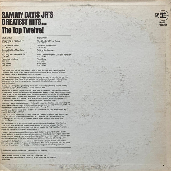 Sammy Davis Jr. : Sammy Davis Jr.'s Greatest Hits (LP, Comp, Ter)