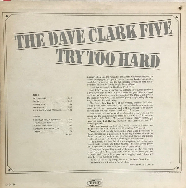 The Dave Clark Five : Try Too Hard (LP, Album, Mono, Pit)