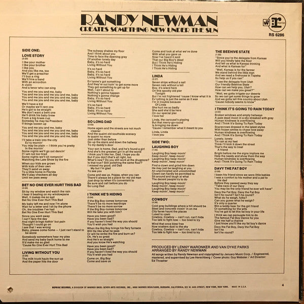 Randy Newman : Randy Newman (LP, Album, RP, Jac)