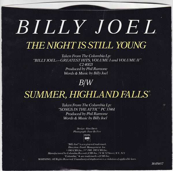 Billy Joel : The Night Is Still Young (7", Single, Styrene, Car)