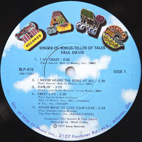 Paul Davis (3) : Singer Of Songs - Teller Of Tales (LP, Album, Paw)