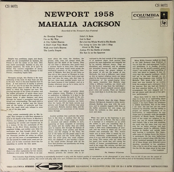 Mahalia Jackson : Newport 1958 (LP, Album, RE)