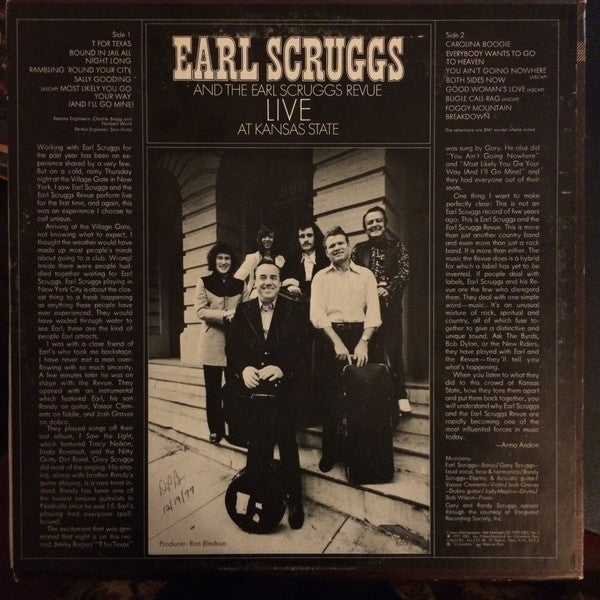 Earl Scruggs And The Earl Scruggs Revue : Live At Kansas State (LP, Album, Ter)