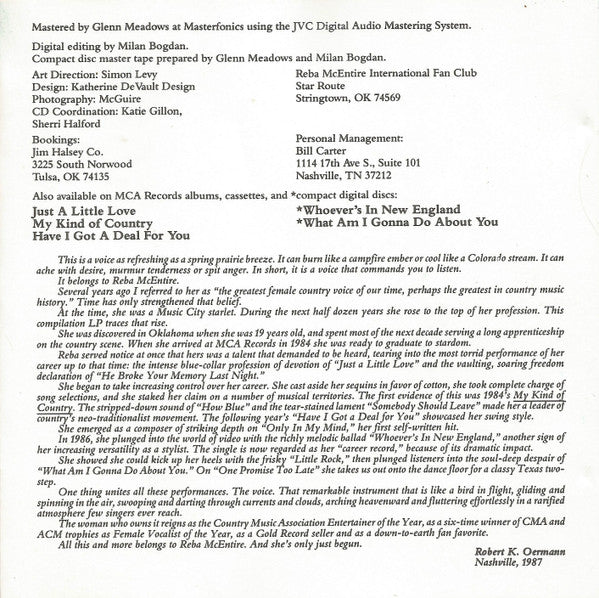 Reba McEntire : Reba McEntire's Greatest Hits (CD, Comp, Club, RP,  BM)