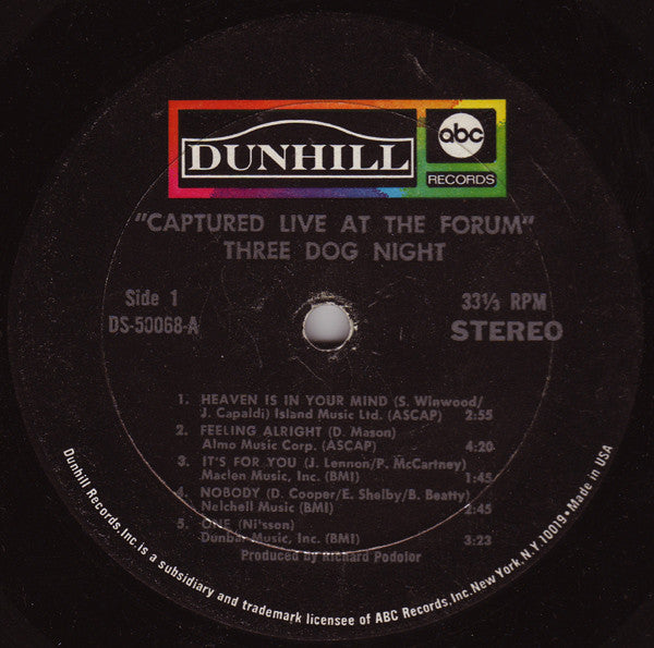 Three Dog Night : Captured Live At The Forum (LP, Album, Gat)