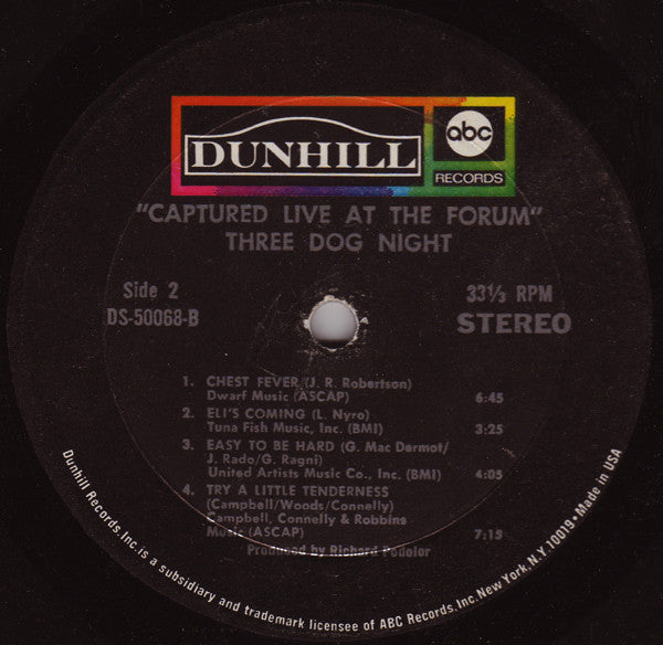 Three Dog Night : Captured Live At The Forum (LP, Album, Gat)