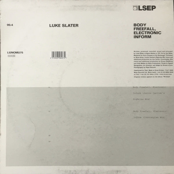 Luke Slater : Body Freefall, Electronic Inform #2 (12", EP, Ltd, Smplr, EMI)