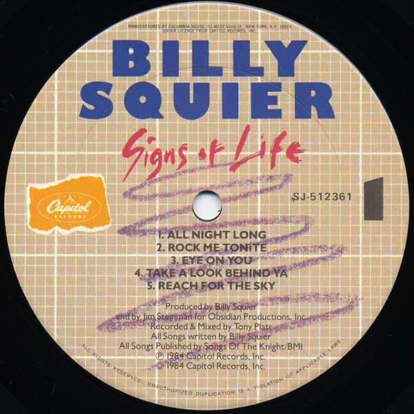Billy Squier : Signs Of Life (LP, Album, Club)