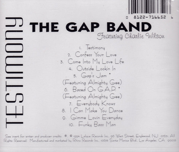 The Gap Band Featuring Charlie Wilson : Testimony (CD, Album)