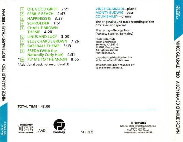 Vince Guaraldi Trio : A Boy Named Charlie Brown (CD, Album, Club, RE)