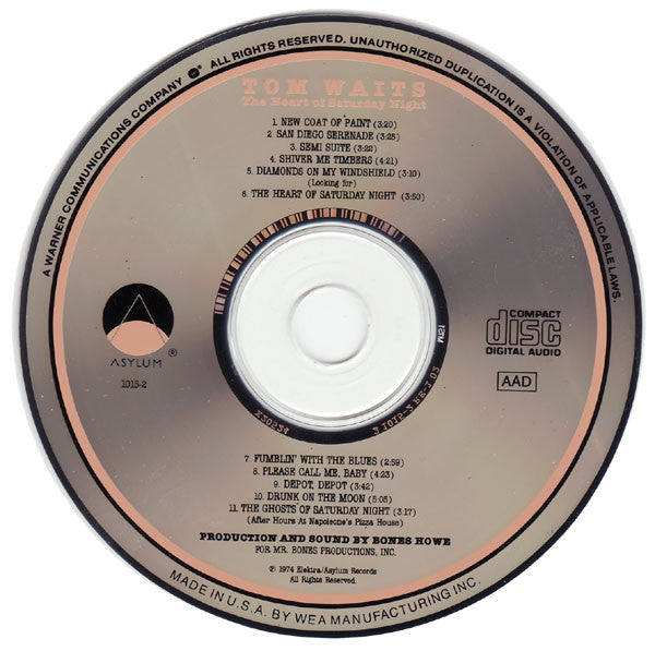 Tom Waits : The Heart Of Saturday Night (CD, Album, RE)