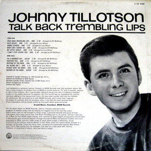 Johnny Tillotson : Talk Back Trembling Lips (LP, Album, Mono)