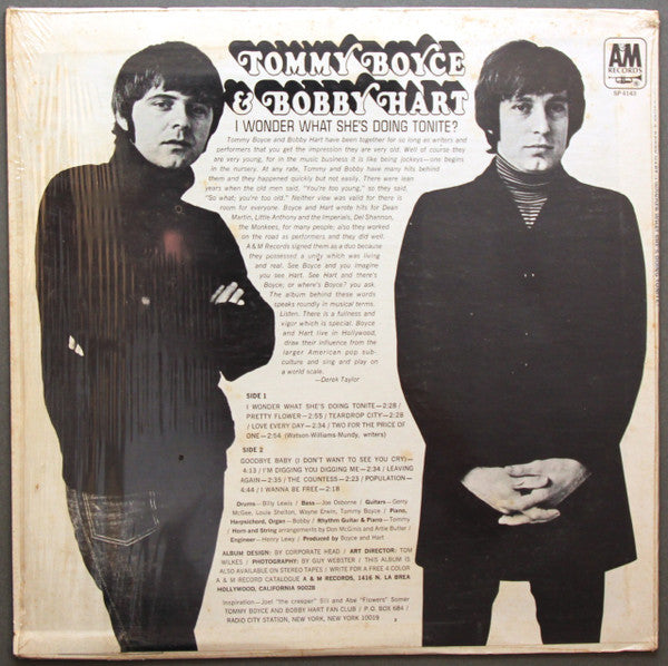 Tommy Boyce & Bobby Hart* : I Wonder What She's Doing Tonite? (LP, Album, Ter)