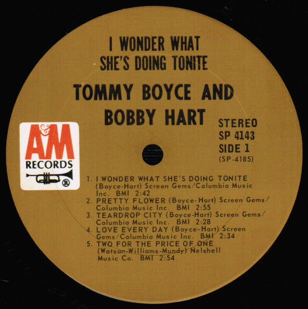 Tommy Boyce & Bobby Hart* : I Wonder What She's Doing Tonite? (LP, Album, Ter)