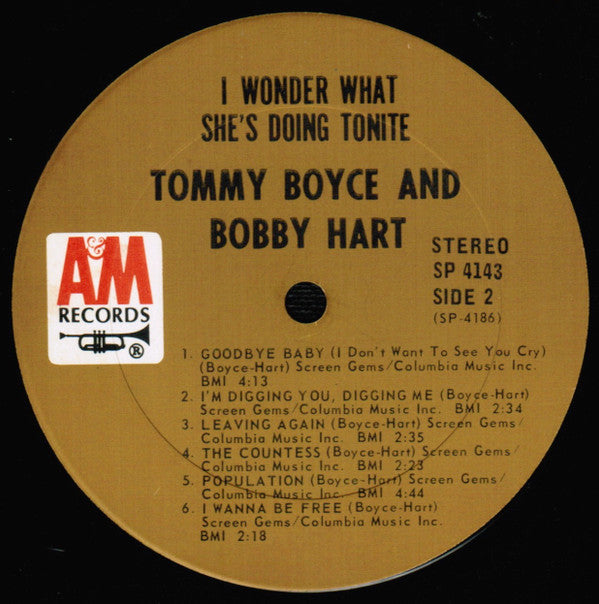 Tommy Boyce & Bobby Hart* : I Wonder What She's Doing Tonite? (LP, Album, Ter)