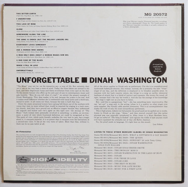 Dinah Washington : Unforgettable (LP, Album, Mono, Ter)