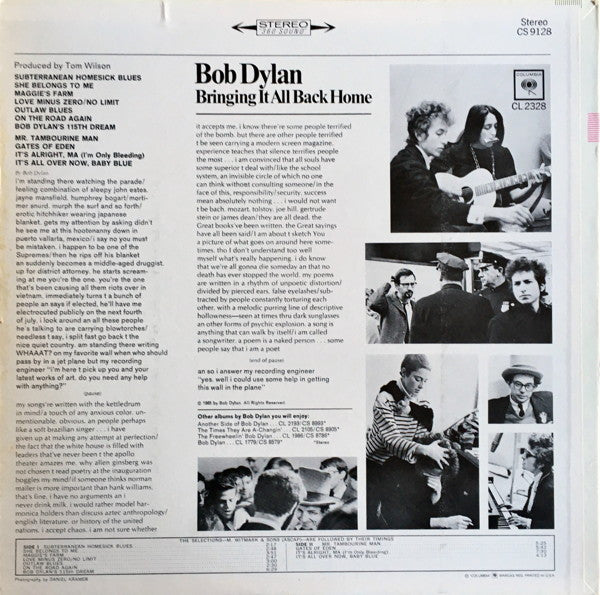 Bob Dylan : Bringing It All Back Home (LP, Album, RP, Pit)