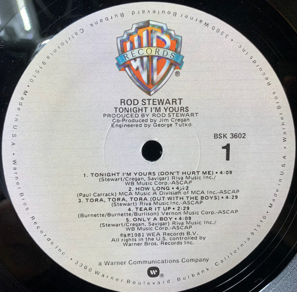 Rod Stewart : Tonight I'm Yours (LP, Album, Wak)