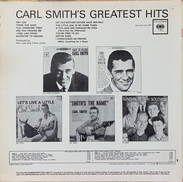 Carl Smith (3) : Carl Smith's Greatest Hits (LP, Comp, Mono, Pit)