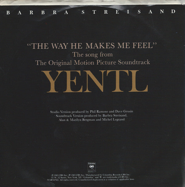 Barbra Streisand : The Way He Makes Me Feel (7", Single, Styrene, Pit)