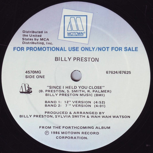Billy Preston : Since I Held You Close (12", Promo)