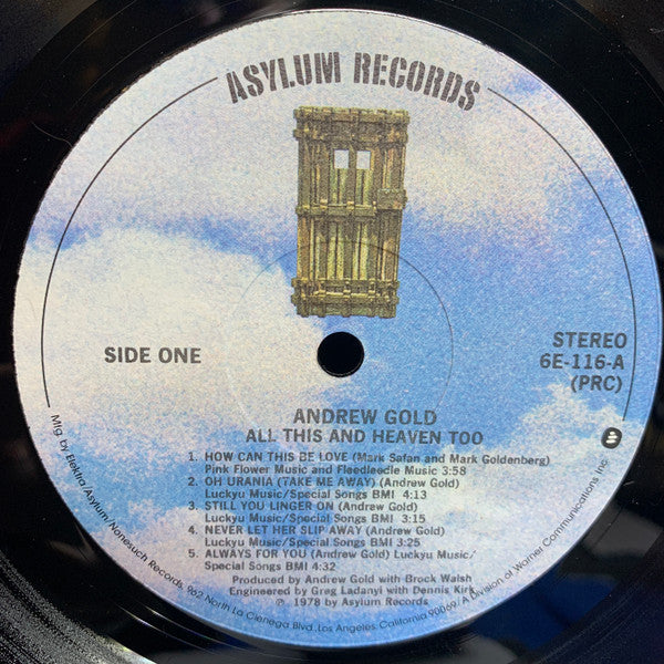 Andrew Gold : All This And Heaven Too (LP, Album, PRC)
