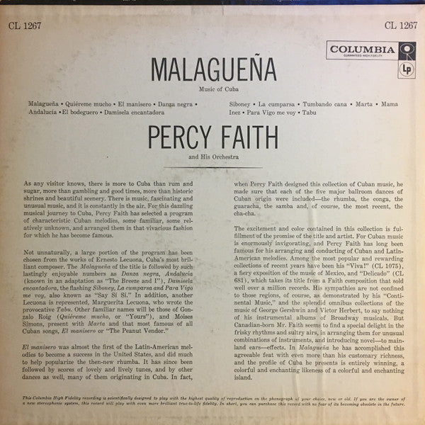 Percy Faith & His Orchestra : Malaguena (Music Of Cuba) (LP, Album, Mono, Hol)