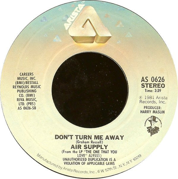 Air Supply : Here I Am (Just When I Thought I Was Over You) (7", Single, Pit)