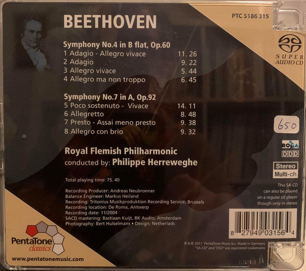 Beethoven*, Royal Flemish Philharmonic, Philippe Herreweghe : Symphonies Nos. 4 & 7 (SACD, Hybrid, Multichannel)