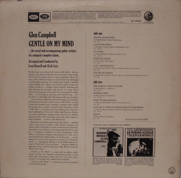 Glen Campbell : Gentle On My Mind (LP, Album, Scr)