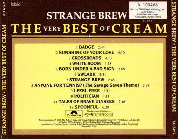 Cream (2) : Strange Brew: The Very Best Of Cream (CD, Comp, Club)