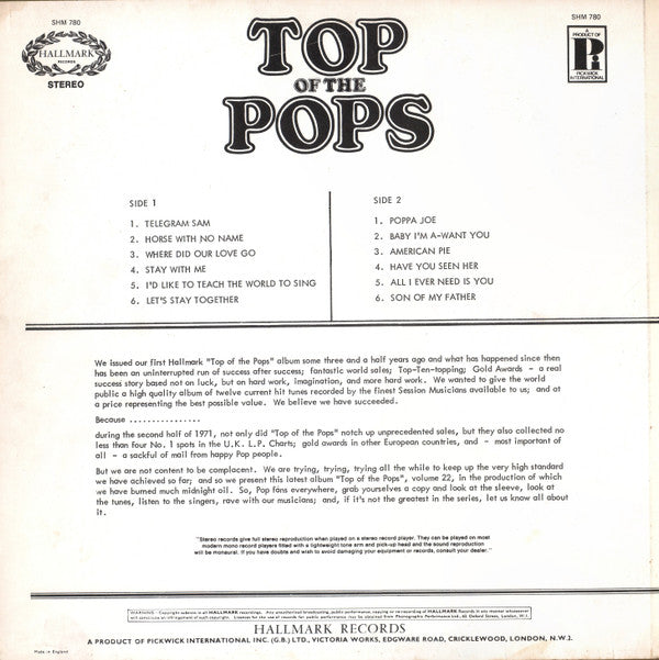The Top Of The Poppers : Top Of The Pops Vol. 22 (LP, Album)