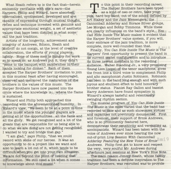 The Harper Brothers : You Can Hide Inside The Music (CD, Album)