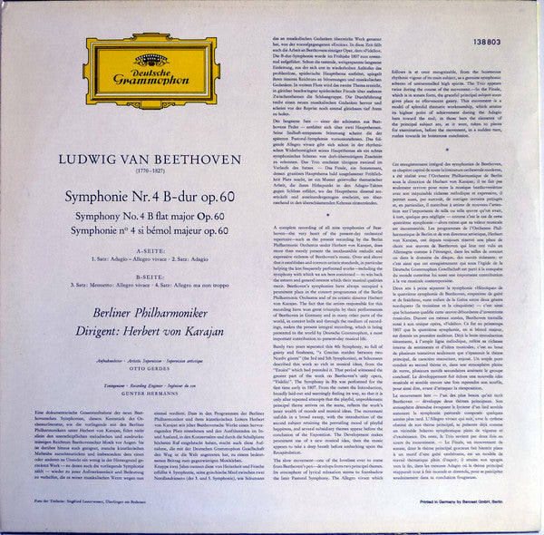 Beethoven* - Berliner Philharmoniker · Herbert von Karajan : Symphonie Nr. 4 (LP, RE, RP)